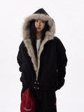 GETADME Y2K Women Clothes Oversize Zip Up Jacket Fox Fur Loose Coats Femme Graphic Jackets Punk Top Vintage Sweatshirts Harajuku Tops