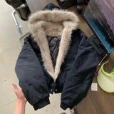GETADME Y2K Women Clothes Oversize Zip Up Jacket Fox Fur Loose Coats Femme Graphic Jackets Punk Top Vintage Sweatshirts Harajuku Tops