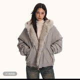 GETADME Y2K Women Clothes Oversize Zip Up Jacket Fox Fur Loose Coats Femme Graphic Jackets Punk Top Vintage Sweatshirts Harajuku Tops