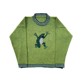GETADME Y2K Women's Sweater Clothing Vintage Knitted Wool Sweater Jumper Round Neck Stripe Cute patterns Round Neck Long Sleeve Clothing