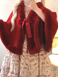 GETADME Y2k Aesthetic Fashion Lolita Cloak Coats Sweet Kawaii Fluffy Vintag Elegant Capes Loose Bandage Cute Bow Women Jacket Streetwear