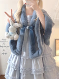GETADME Y2k Aesthetic Fashion Lolita Cloak Coats Sweet Kawaii Fluffy Vintag Elegant Capes Loose Bandage Cute Bow Women Jacket Streetwear