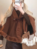 GETADME Y2k Aesthetic Fashion Lolita Cloak Coats Sweet Kawaii Fluffy Vintag Elegant Capes Loose Bandage Cute Bow Women Jacket Streetwear