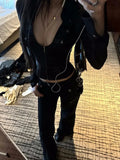 GETADME Y2k Aesthetic Women Black Sexy Blouse Slim Fit Grunge Double Zippers Vintage Crop Shirt Harajuku Streetwear Grunge Autumn Blusas