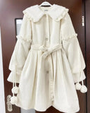 GETADME Y2k Aesthetic Women Lolita Sweet Coats Single-breasted Bandage Bow Winter Jacket Kawaii Cute Grunge Fairy Lantern Sleeve Jackets