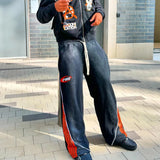 Getadme Y2K 패션 스트라이프 팬츠 뉴 아메리칸 레트로 힙합 남성 여성 조거 드로스트링 스웨트 팬츠 오버사이즈 카고 팬츠 스트리트웨어