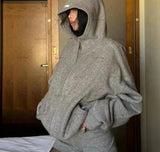 GETADME Y2K 하라주쿠 개인 맞춤 의류 세련된 회색 투피스 세트 후드 반바지 클래식 트렌드 다용도 지퍼 스웨트셔츠 여성