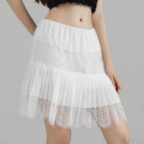 GETADME Y2k Lace Half Slip Skirt Flowy Ruffle Pleated Mini Skirts for Women Fairy Mesh Floral Mid Rise Layered Short Skirts Streetwear