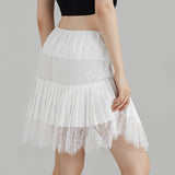 GETADME Y2k Lace Half Slip Skirt Flowy Ruffle Pleated Mini Skirts for Women Fairy Mesh Floral Mid Rise Layered Short Skirts Streetwear