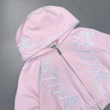 GETADME Y2K 신상품 가을 겨울 후드 투피스 세트 여성용 하라주쿠 힙합 리본 자수 루즈 스포츠웨어 캐주얼 패션 스포츠 슈트