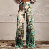 GETADME Y2K 프린트 패턴 청바지 레트로 슬림 미드 웨이스트 마이크로 플레어 팬츠 하이 스트리트 루즈 팬츠 패셔너블하고 트렌디한 신축성 팬츠