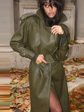 GETADME Y2k Street Long Leather Jacket Women Double Breasted Lapel Lace Up Female Coat 2025 Fashion Spring Full Sleeve Belt Lady Outwear