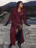 GETADME Y2k Street Long Leather Jacket Women Double Breasted Lapel Lace Up Female Coat 2025 Fashion Spring Full Sleeve Belt Lady Outwear