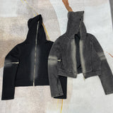 GETADME Y2k Vintage Short Hoodies Women Hip Hop Zip Up Long Sleeve Distressed Jacket Coats Autumn Winter Casual Gothic Hooded Sweatshirt
