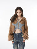 GETADME Y2k Zip Up Hoodie Harajuku Punk Gothic Star Patch Loose Sweatshirts Grunge Streetwear Hooded Crop Jackets Dark Hip Pop Coats