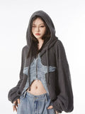 GETADME Y2k Zip Up Hoodie Harajuku Punk Gothic Star Patch Loose Sweatshirts Grunge Streetwear Hooded Crop Jackets Dark Hip Pop Coats