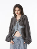 GETADME Y2k Zip Up Hoodie Harajuku Punk Gothic Star Patch Loose Sweatshirts Grunge Streetwear Hooded Crop Jackets Dark Hip Pop Coats