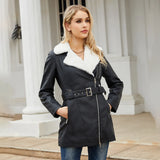 GETADME YJKDYK 2025 New Autumn Winter Women's Jacket Velvet Leather Jacket For Women Double Headed Zipper Waistband Warm Jacket