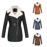 GETADME YJKDYK 2025 New Autumn Winter Women's Jacket Velvet Leather Jacket For Women Double Headed Zipper Waistband Warm Jacket