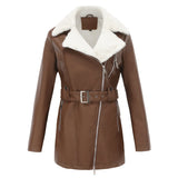 GETADME YJKDYK 2025 New Autumn Winter Women's Jacket Velvet Leather Jacket For Women Double Headed Zipper Waistband Warm Jacket