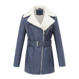 GETADME YJKDYK 2025 New Autumn Winter Women's Jacket Velvet Leather Jacket For Women Double Headed Zipper Waistband Warm Jacket