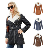 GETADME YJKDYK 2025 New Autumn Winter Women's Jacket Velvet Leather Jacket For Women Double Headed Zipper Waistband Warm Jacket