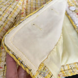 GETADME Yellow Luxury Woven Small Fragrance Jacket Women's Casual Fashion Loose O Neck Long Sleeve High Quality Sweet French Tweed Coat
