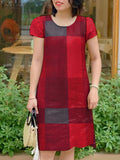 GETADME ZANZEA Women Vintage Short Sleeve Plaid Checked Dress 2025 Summer Sundress Stylish O Neck Knee Length Work Vestidos Robe Femme