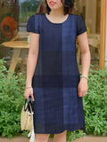 GETADME ZANZEA Women Vintage Short Sleeve Plaid Checked Dress 2025 Summer Sundress Stylish O Neck Knee Length Work Vestidos Robe Femme