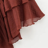 GETADME Zach Ailsa women's temperament bow tie lace up ruffle edge short skirt spring new solid color long sleeved slimming dress