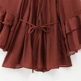 GETADME Zach Ailsa women's temperament bow tie lace up ruffle edge short skirt spring new solid color long sleeved slimming dress