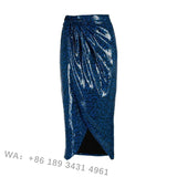 Getadme Zadig Summer Skirt Women Elegant Solid Color Blue Half Dress Female Stitching Spring Skirts Elastic Waist Pleated Lady Skitr