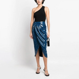 Getadme Zadig Summer Skirt Women Elegant Solid Color Blue Half Dress Female Stitching Spring Skirts Elastic Waist Pleated Lady Skitr