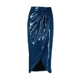 Getadme Zadig Summer Skirt Women Elegant Solid Color Blue Half Dress Female Stitching Spring Skirts Elastic Waist Pleated Lady Skitr
