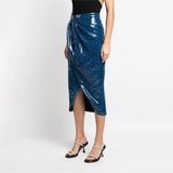Getadme Zadig Summer Skirt Women Elegant Solid Color Blue Half Dress Female Stitching Spring Skirts Elastic Waist Pleated Lady Skitr