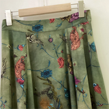 GETADME Zadig 여성 하프 스커트 시크하고 우아한 프린트 그린 롱 스커트 여성 레이온 캐주얼 봄 여성 미디 스커트 레이디 하프 드레스