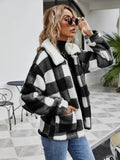 GETADME Zipper Cardigan Coats Outwear Lapel Plush Plaid Casual Fleece Jackets Women Autumn and Winter Jacket Loose Pockets Outwear