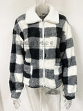 GETADME Zipper Cardigan Coats Outwear Lapel Plush Plaid Casual Fleece Jackets Women Autumn and Winter Jacket Loose Pockets Outwear