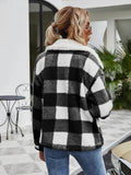 GETADME Zipper Cardigan Coats Outwear Lapel Plush Plaid Casual Fleece Jackets Women Autumn and Winter Jacket Loose Pockets Outwear