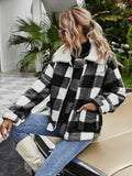 GETADME Zipper Cardigan Coats Outwear Lapel Plush Plaid Casual Fleece Jackets Women Autumn and Winter Jacket Loose Pockets Outwear