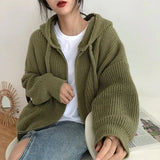 GETADME Zipper Cardigan Sweater Women Knit Fall Winter Long Sleeve Harajuku Y2K Solid Jumper Loose Lazy Warm Vintage Basic Female Hoodie