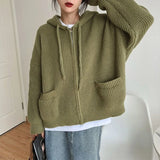 GETADME Zipper Cardigan Sweater Women Knit Fall Winter Long Sleeve Harajuku Y2K Solid Jumper Loose Lazy Warm Vintage Basic Female Hoodie