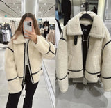 GETADME Zr Mall Style Sheep Fur Fleece Jacket Autumn/winter Warm Comfortable Slimming Jacket Motorcycle Clip-on Leather Coat