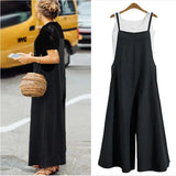 Women's Summer Sleeveless Jumpsuit Solid Color Wide Leg Bib Overalls Casual Loose Cotton Linen Straps Dungaree
