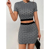 올오버 프린트 엘라스틱 허리 스커트와 티셔츠 투피스 세트 