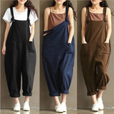 Fashion Women Casual Loose Solid Jumpsuit Spring Strap Dungaree Harem Trousers with Pockets Overalls Plus Size 5XL