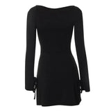 여성 섹시 미니 드레스 솔리드 신상품 봄 패션 긴팔 레이스업 스플릿 바디콘 드레스 레이디 우아한 니트 드레스 의류