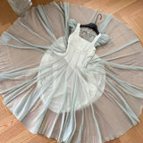 Getadme Bomon French Elegant Princess Fairy Women's Long Dress Mint Green Skirt Swing Evening Dress Casual Romantic Fashion Waist Dress
