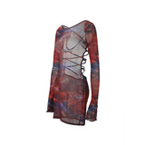 2025 New Sexy Women's Halter Lace-Up Bodycon Dress Europe & US Style Slim Fit Long Sleeve Low Waist Party Club Dress