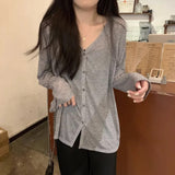 GETADME-Solid V-neck Shirt Women Spring Single Breasted Chiffon Loose Slim All-match Sun Protection Thin Breathable Fashion Slim Cozy